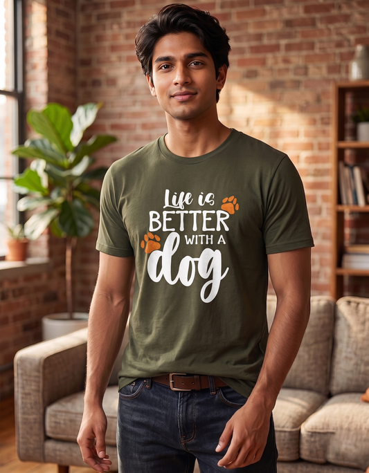 Life is better with a Dog unisex Crew T-Shirt