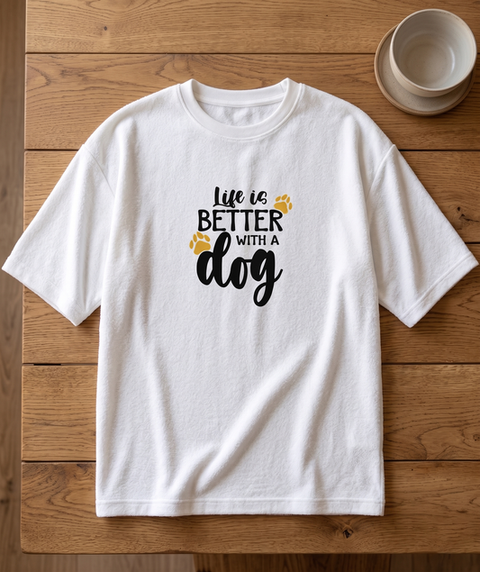 Life is better with a dog Unisex Terry Oversized Tee